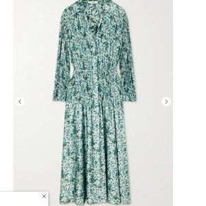 NWT Vince Berry Blooms Pleated Shirt Dress, Size L, Color: Ocean